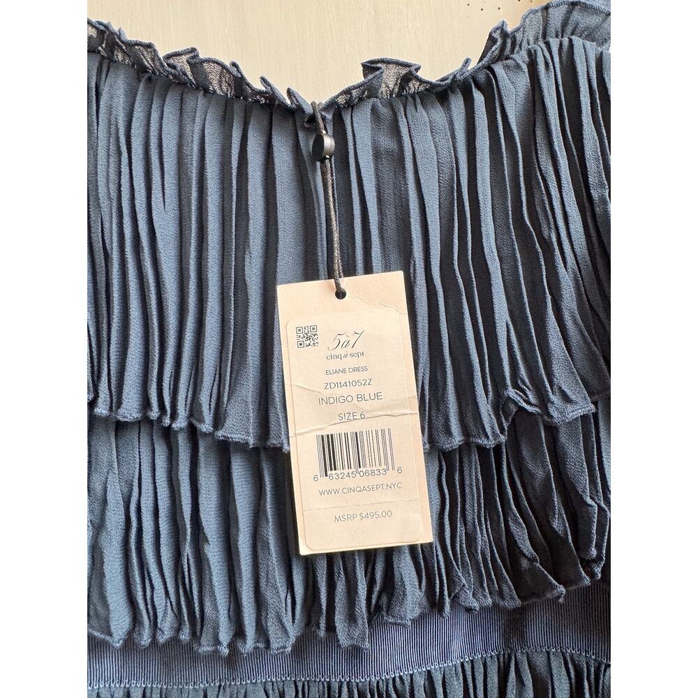 Cinq À Sept Elaine Dress Sz 6 NWT Sleeveless Navy Blue Tiered Pleated Midi Dress - Picture 11 of 16